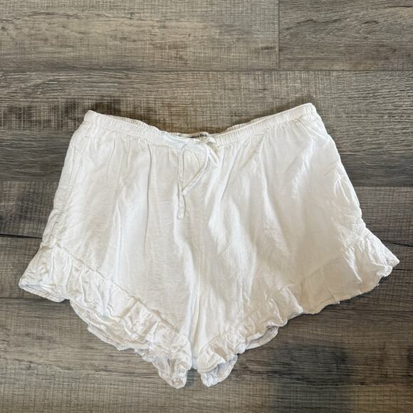 Abercrombie & Fitch Pants - Abercrombie & Fitch Women White Shorts Ruffle Hem Linen Blend Medium Pull On